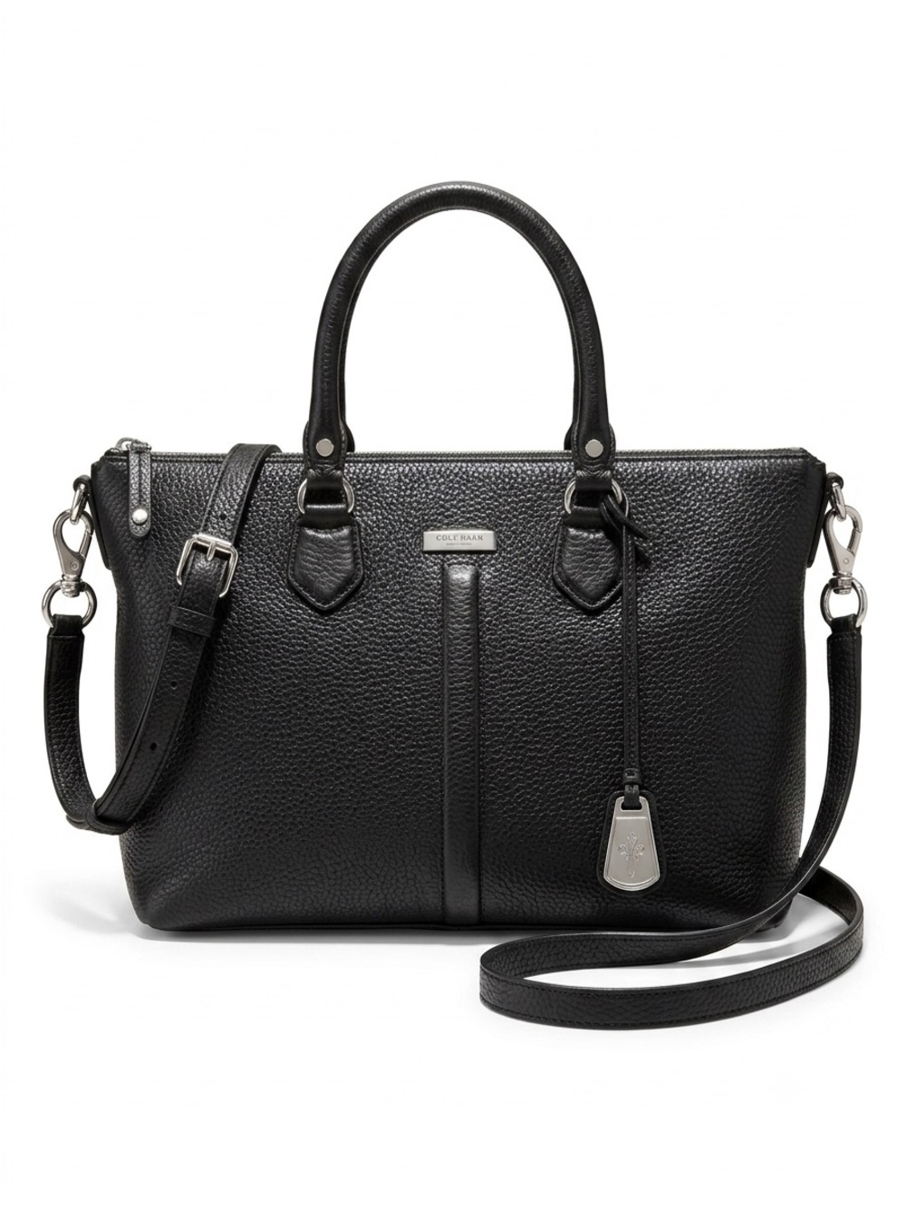 Cole Haan Pebble Leather Satchel Shoulder Crossbody Bag Tote Logo Minimalist Fob